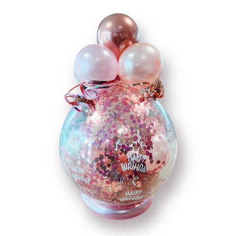Geschenkballon zum Geburtstag | Happy Birthday | ca. 55cm | in chrom rosé, metallic rosé & satin fuchsia