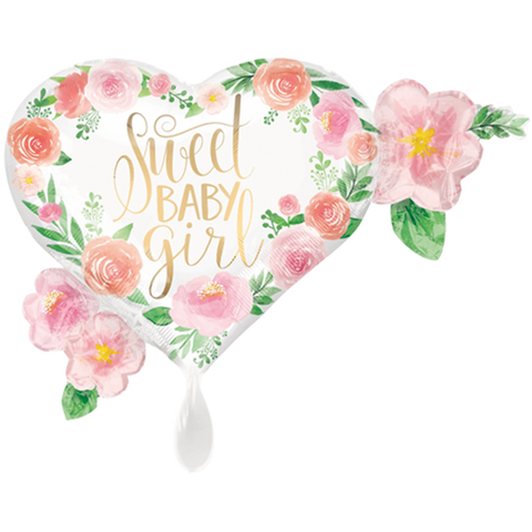 Folienballon zur Geburt oder Babyparty | Sweet Baby Girl | 68cm | inkl. Heliumfüllung