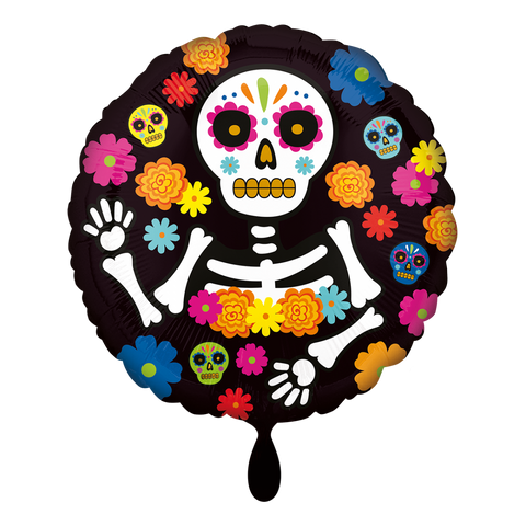 Folienballon Halloween | rund mit Skelettmotiv | ca. 43cm | inkl. Heliumfüllung