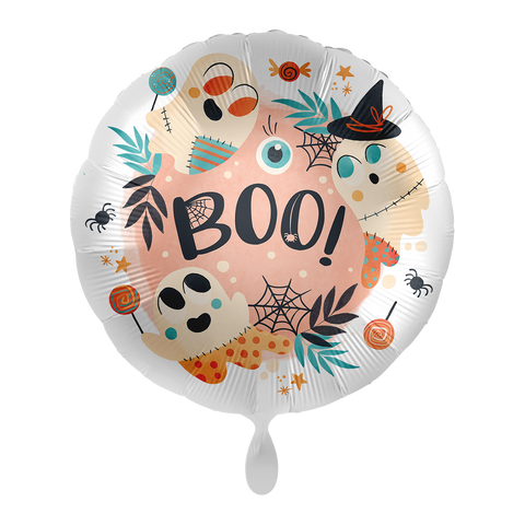 Folienballon Halloween | 'BOO' mit Geistermotiven | ca. 43cm | inkl. Heliumfüllung