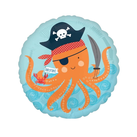 Folienballon zum Geburtstag | Ahoi Geburtstag Piratenmotto Oktopus | 45cm | inkl. Heliumfüllung