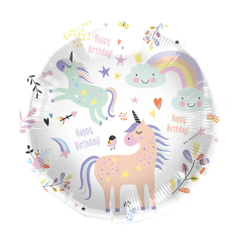 Folienballon zum Geburtstag  | Happy Birthday | Einhorn Pastell Regenbogen | 45cm inkl. Heliumfüllung