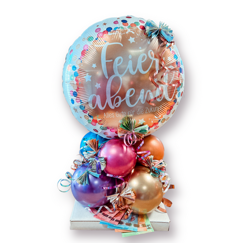 Ballongestell zur Rente | Endlich Feierabend Folienballon | Latexballons in bunten Chromfarben