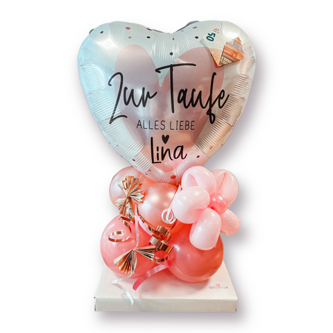 Ballongestell zur Taufe | Personalisiertes Folienherz | Latexballons in Rosétönen