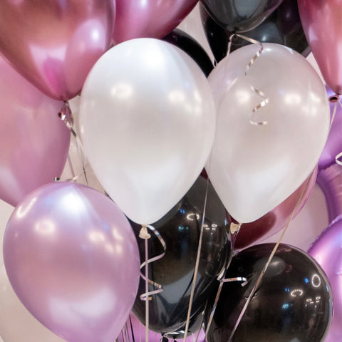 Farbkombi chrom mauve, pearl lavender, black & pearl white | 30cm | inkl. Helium